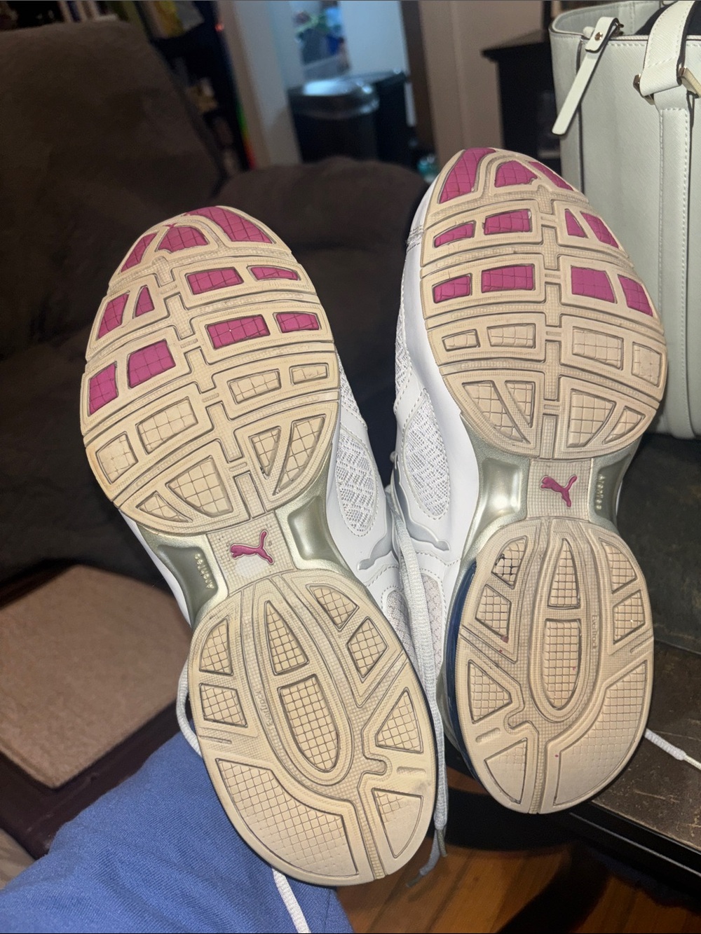 Puma Women's White Athletic Sneakers with Blue Liner and Pink Accents - Picture 8 of 8